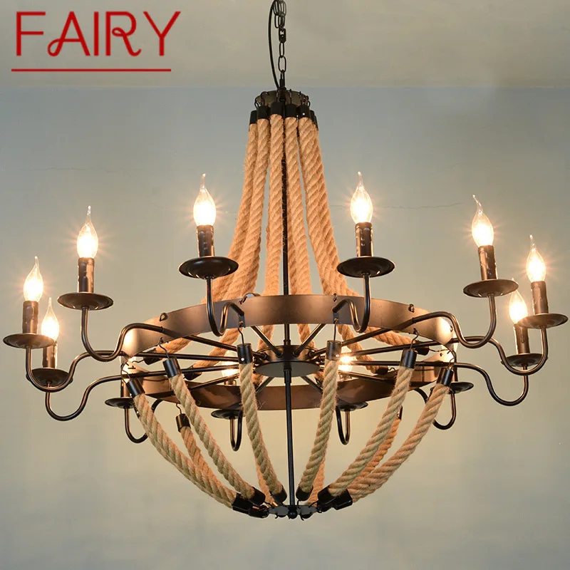 

FAIRY American Style Retrohemp Rope Chandelier Nostalgic Loft Industrial Style Internet Cafe Restaurant Hot Pot Sho Chandelier