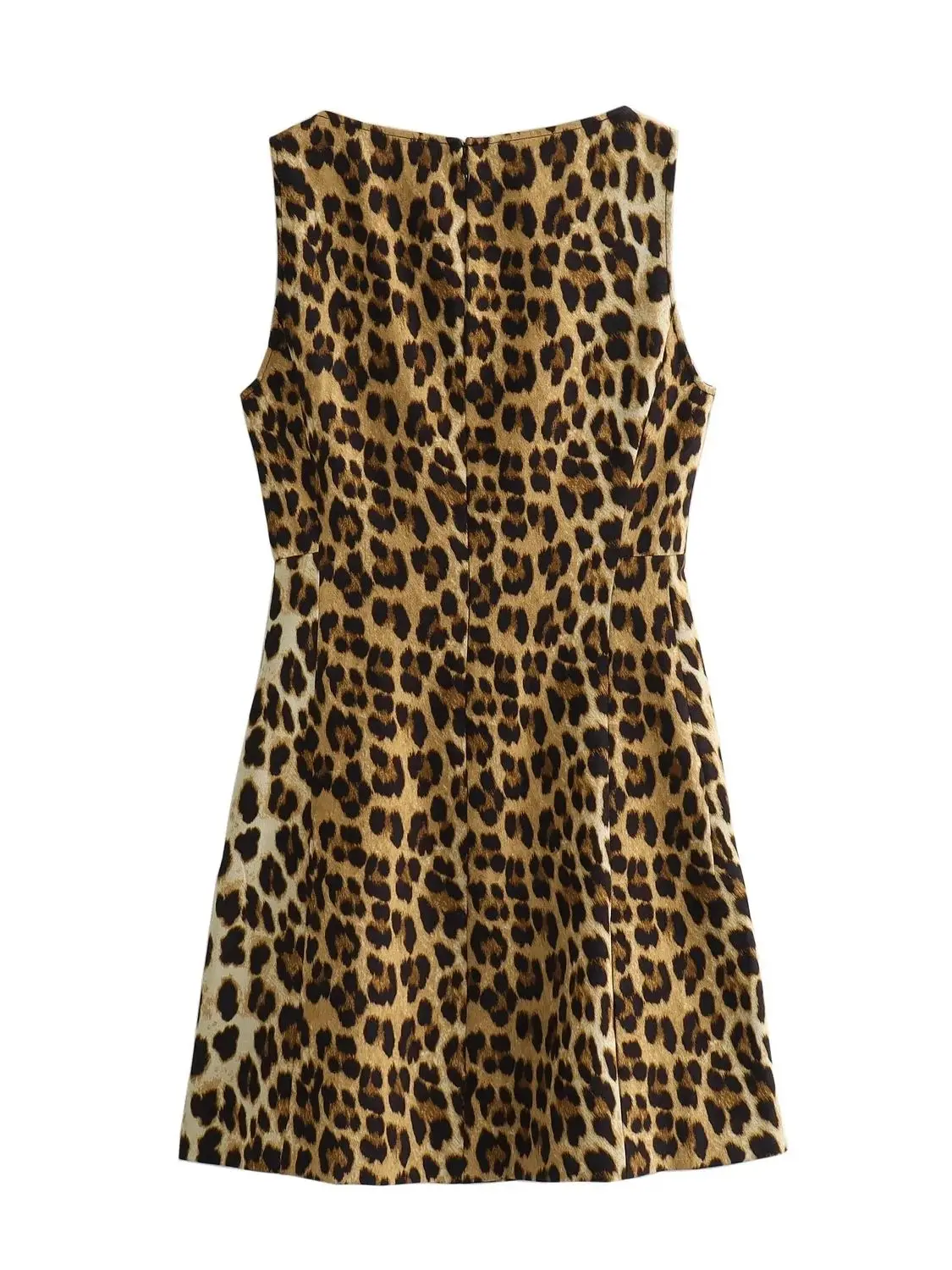 XNWMNZ 2024 Women Fashion Animal Print Dress Women High Street O Neck Sleeveless Back Zip Female Mini Dresses