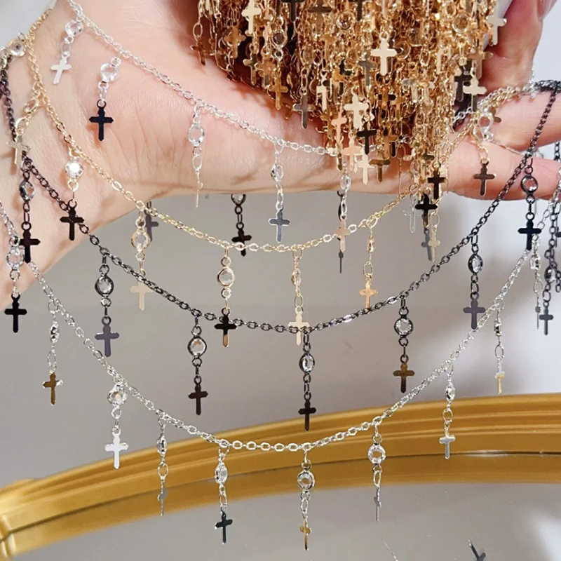 Gun Black Cross Antique Style Hair Accessories Headwear Chain Tassel Diamond Chain Rhinestone Chain DIY Necklace Accessories