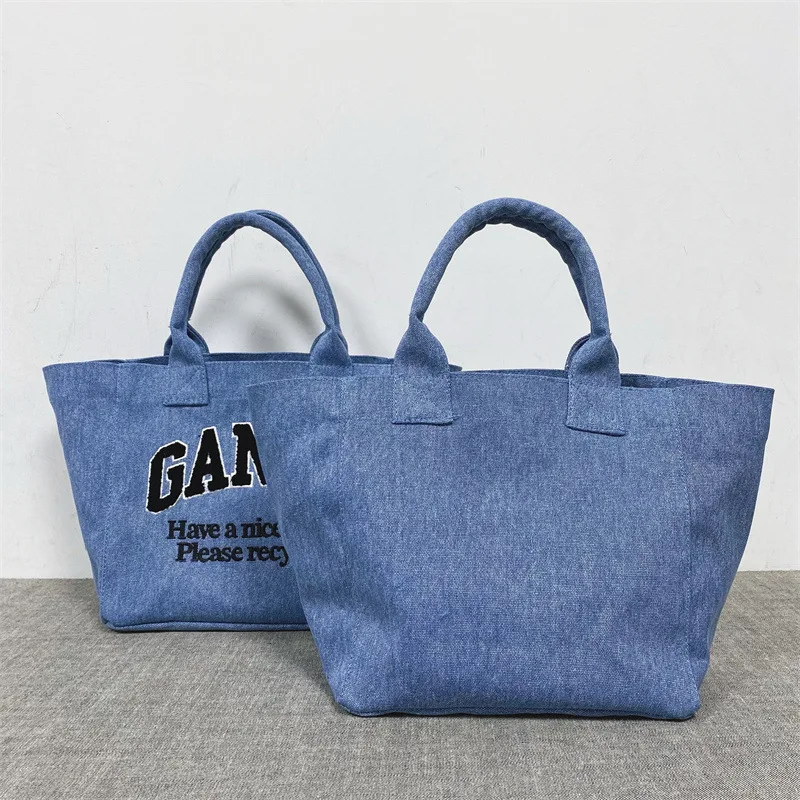

Distressed Blue Towel Stitch Tote - Heavyweight Canvas Shopper Bag | Textured Embroidery Reusable Grocery Tote