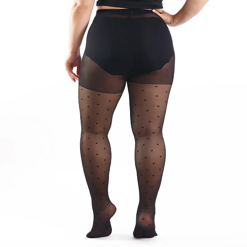 Medias transparentes con puntos de talla grande para mujer, pantimedias de nailon de cintura alta, súper elásticas, 4XL, talla grande para mujer grande, 150kg/330lbs