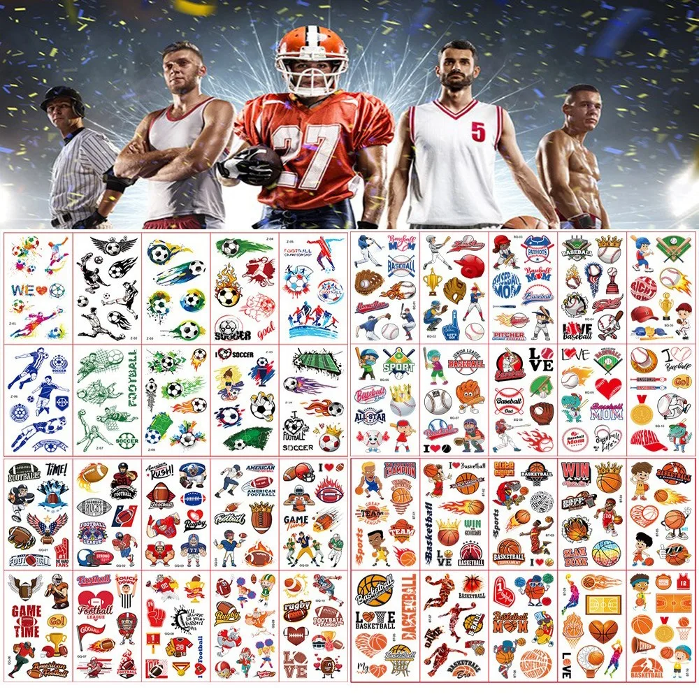 

10Pcs Sports Football Basketball Rugby Baseball Temporary Tattoo Stickers Baby Kid Body Waterproof Sticker Tattoos Sport Party