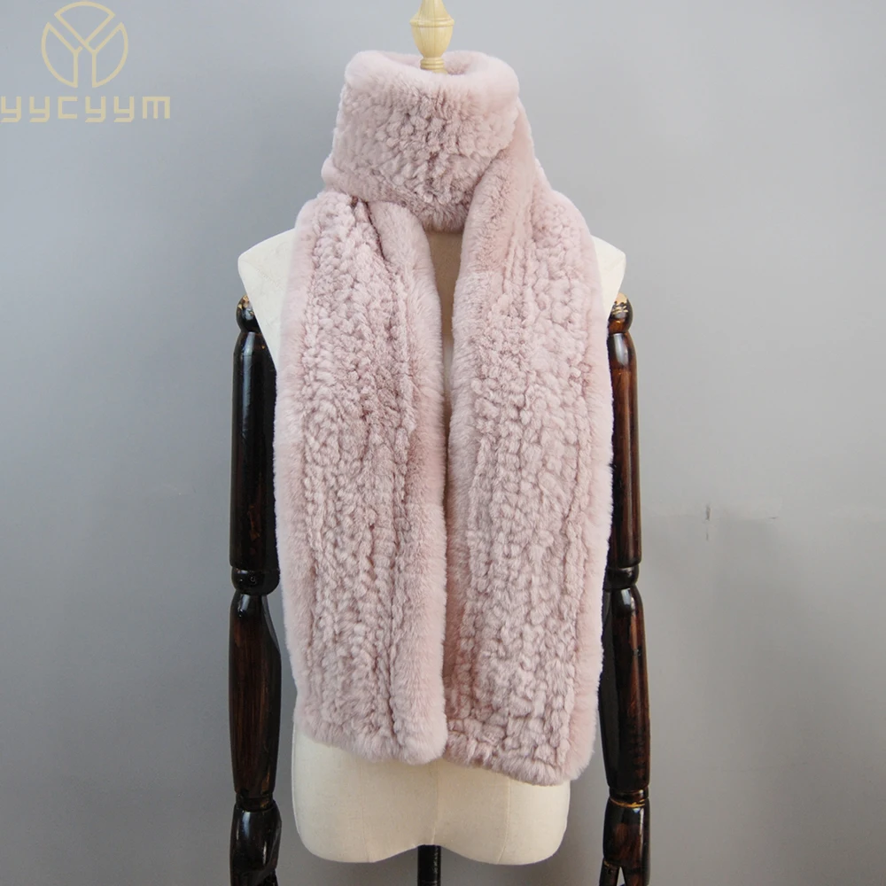 Genuine Rex Rabbit Fur Scarf para mulheres, cachecóis de malha, estilo longo, silenciadores reais, venda quente, inverno