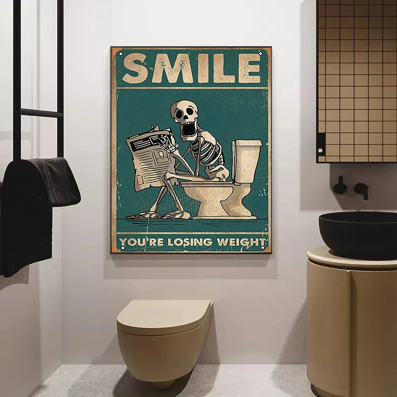1pc frameless Canvas Painting The Skeleton Man Is Squatting in The Toilet Wall Art Canvas Painting Human Skeleton Posters Prints