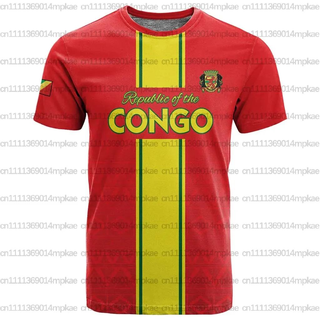 Camisa de Futebol Masculina, Camiseta da República do Congo, Camiseta Estampada de Gola Redonda com Manga Curta, Top Confortável, Estilo Casual Esportivo
