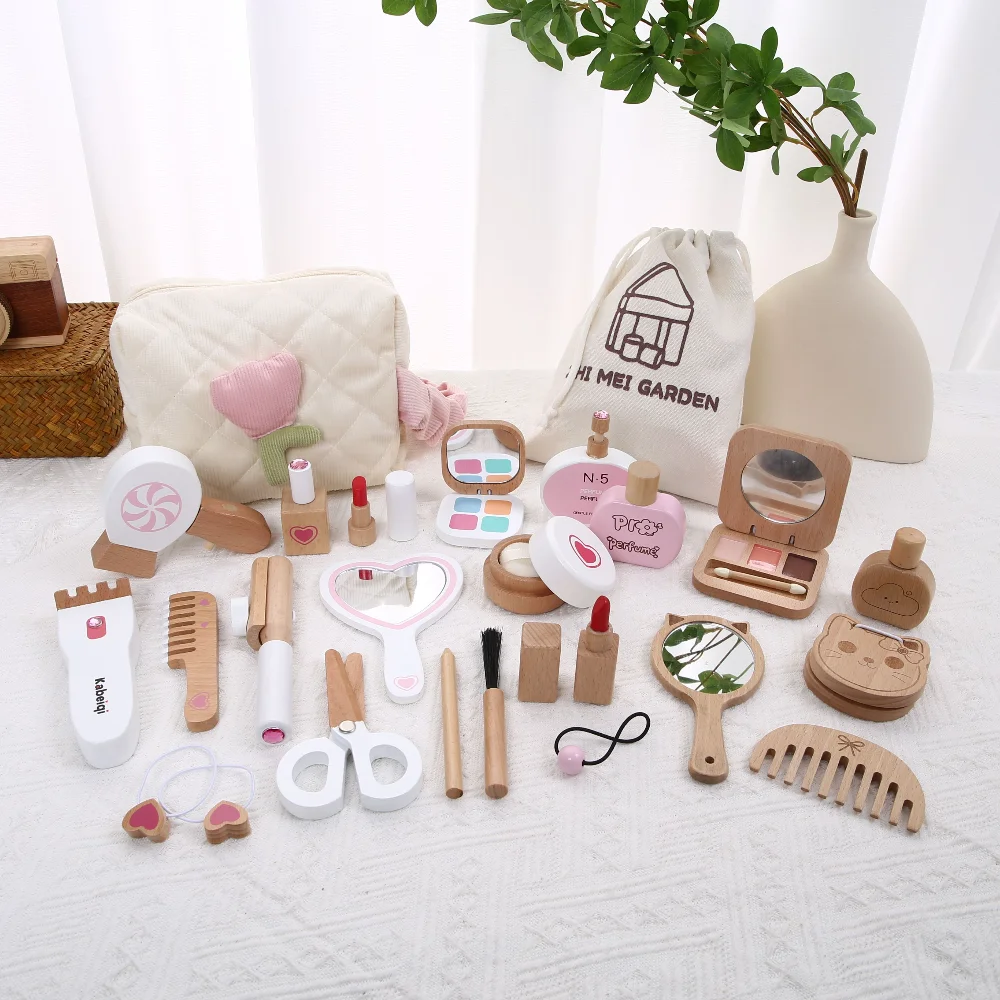 

Simulation Cosmetic Toy Set for Kids Pretend Play, Girls Dress-up Wooden Makeup Bag, Birthday Gift for Girls