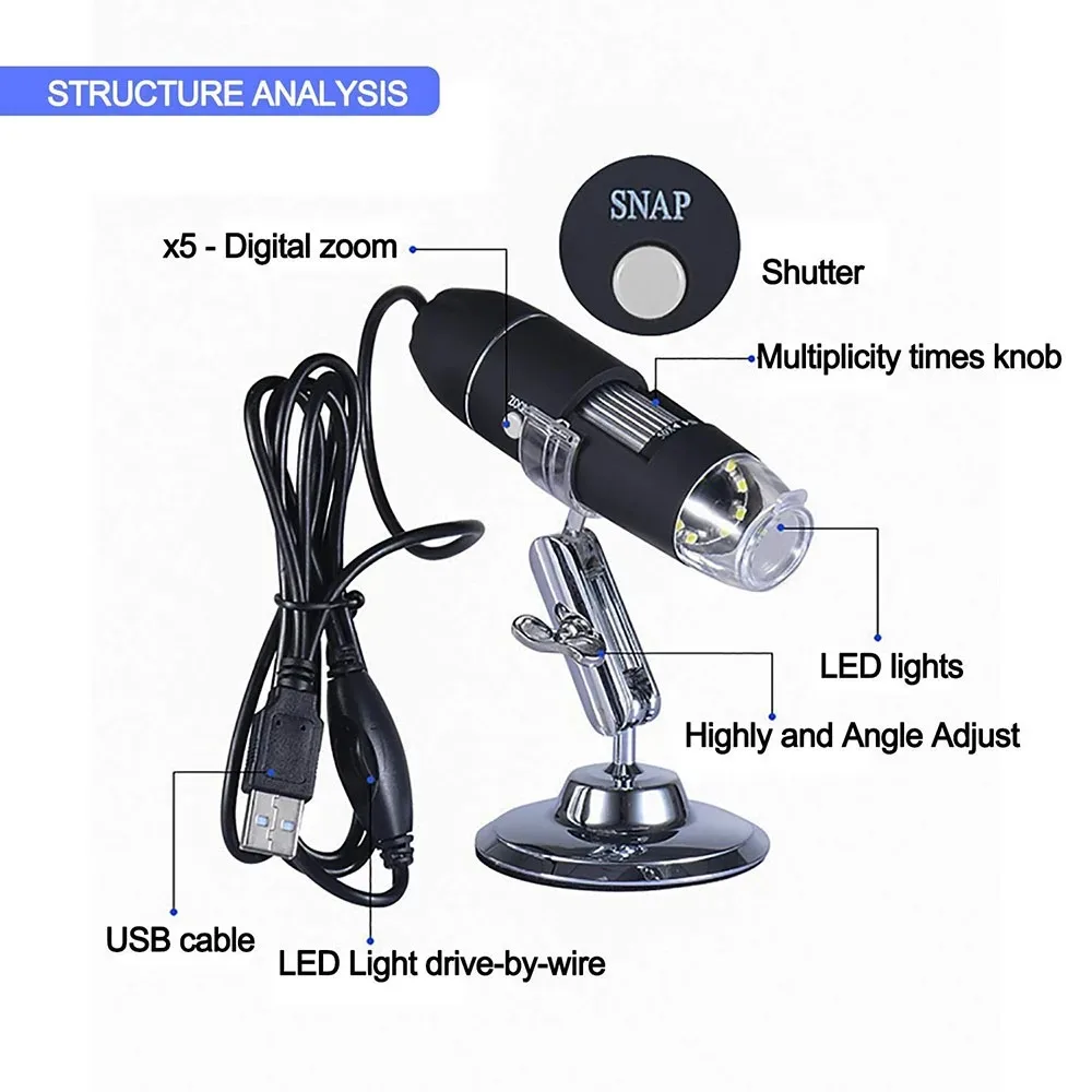 1000X Digital Microscope USB Microscope Microscopio Magnifier Electronic Microscope Stereo Endoscope Camera 0.3MP 8 LED