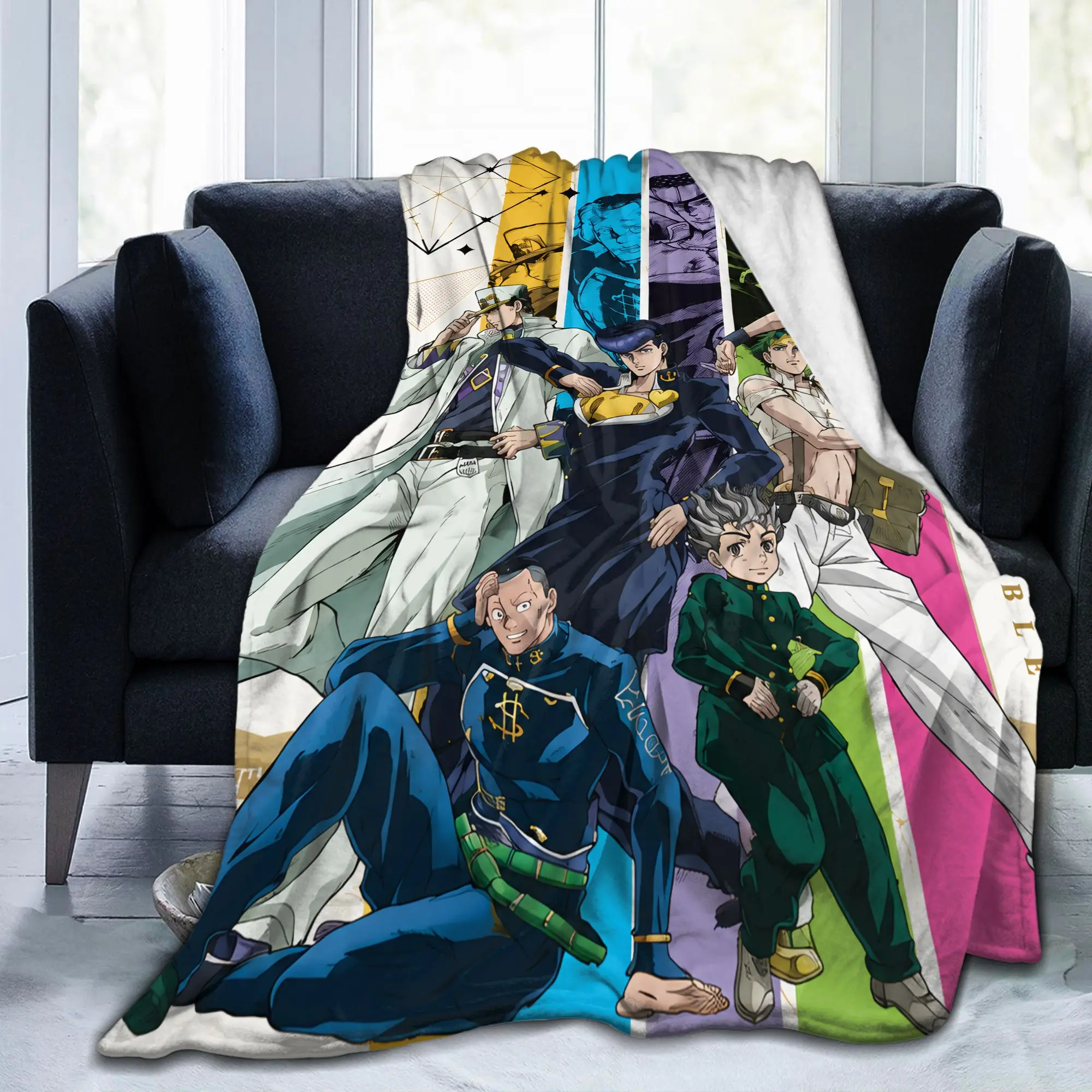 JoJos Bizarres Adventures Fleece Throw Blanket Anime Manga Blankets for Bedding Office Ultra-Soft Bed Rug