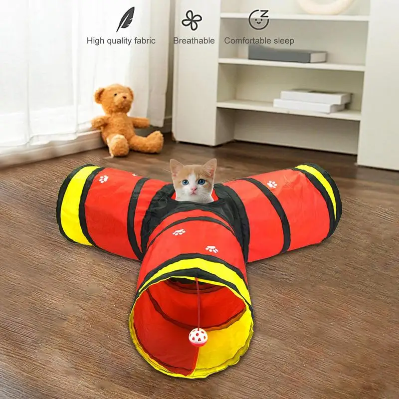 Cat Tunnel Toys Collapsible Y-Shaped Toy Cute Kitty Tunnel Collapsible Cat Tunnel Teaser Y-Through Cat Tunnel Portable Pet Tube