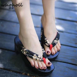WHOHOLL Summer Sandals Women Japanese Geta Cosplay comiket coser Wooden Slippers Clogs Shoes Anti-slip Flip-flops Wedge Sandals