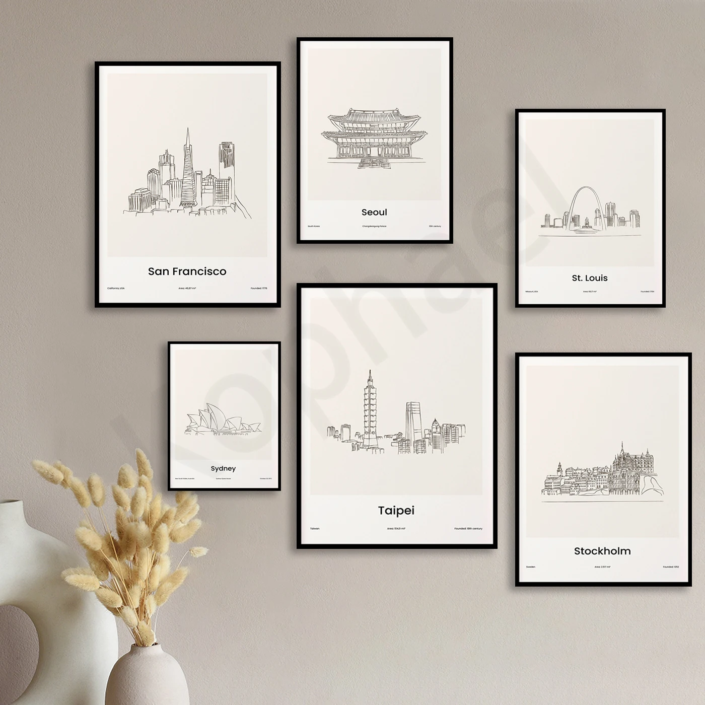 Sydney Stockholm St Louis Seoul Seattle Sao Paulo San Francisco Santorini Salisbury San Diego City Travel Lines Map Poster