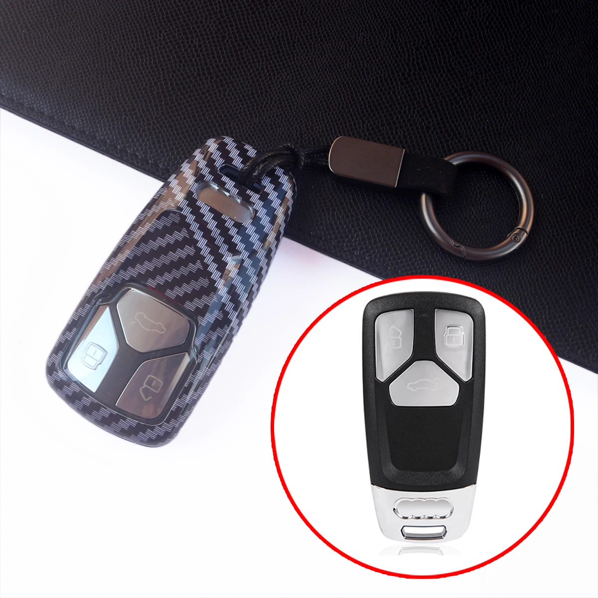 Bicolor Carbon Fiber Car Key Case Case Fob Case Cover Protector For Audi A4 B9 A5 Q5 Sportback Q7 S4 S5 SQ5 TT TTS Accessories