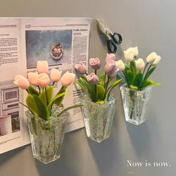 Mini Tulip Plant Small Vase Refrigerator Sticker Decoration Flower Cute Fridge Magnet for Home Refrigerator Decoration