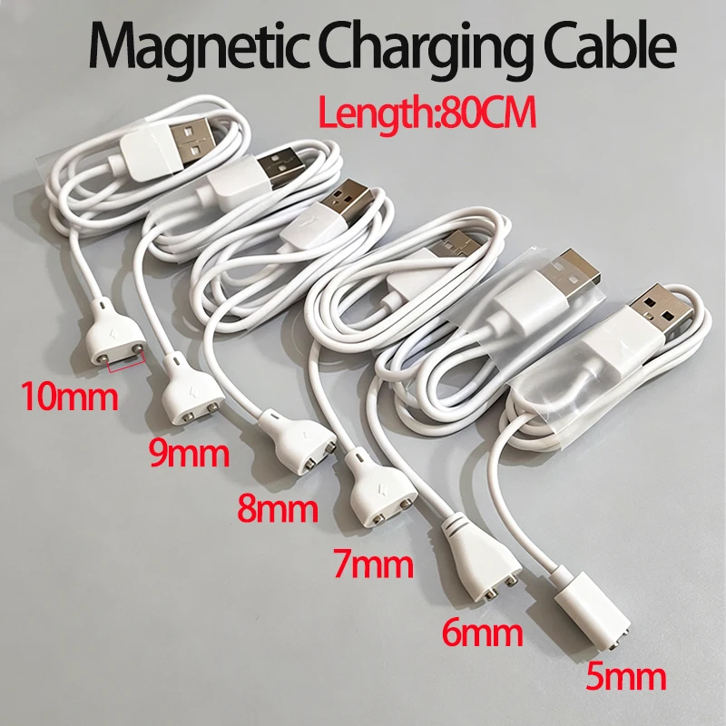 Câble de charge magnétique 2 broches, espacement central 5/6/7/8/9/10mm, câble de charge USB à aspiration magnétique, câble de données pour montre intelligente 1.2A 80cm