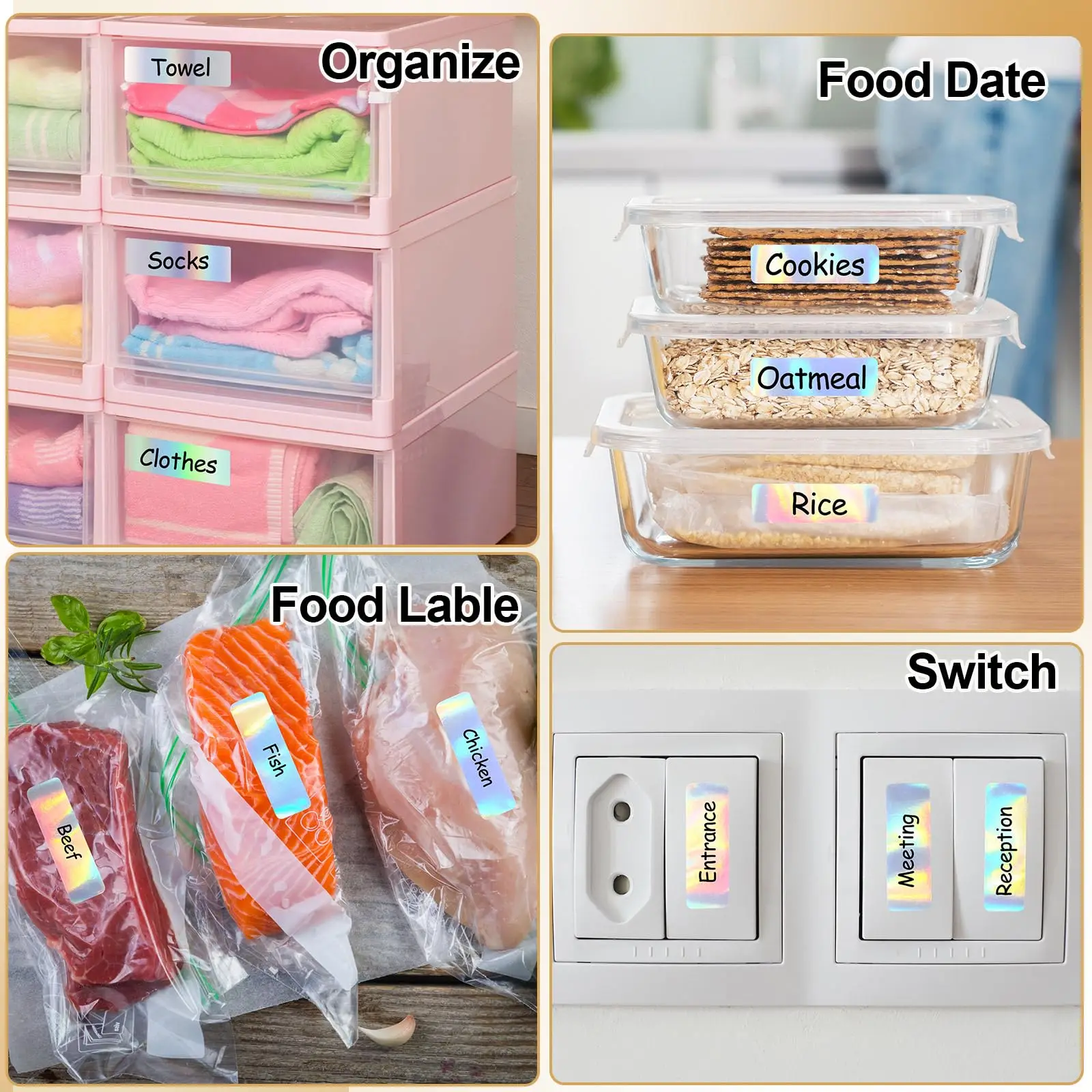 12x40mm(0.47"x1.57") Holographic Reflective Label Waterproof Adhesive Label Printer Tape Compatible with D30 D35 P11 Label Maker