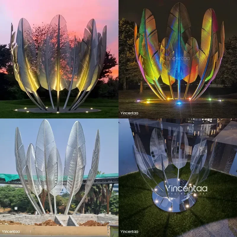 Vincentaa Custom Mirror Polished Feather Stainless Steel Modern Sculpture Public Art Decoration