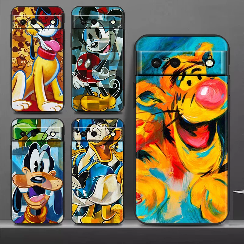 

Cartoon Cute Disney For Google Pixel 8 7A 7 6A 6 5A 5 4 4A XL 5G Black Silicon Shockproof Shell Phone Case