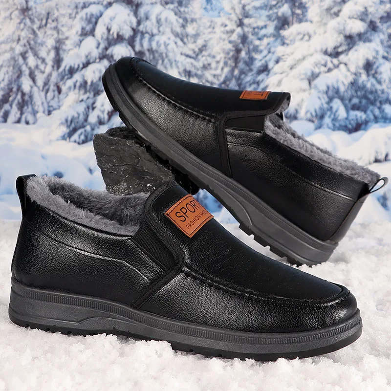 Herren Winter Slip-On Schneeschuhe mit Fleecefutter, Obermaterial aus synthetischem PU, rutschfeste Gummisohle, warme, lässige Outdoor-Wanderschuhe für ältere Menschen. – Detail 5