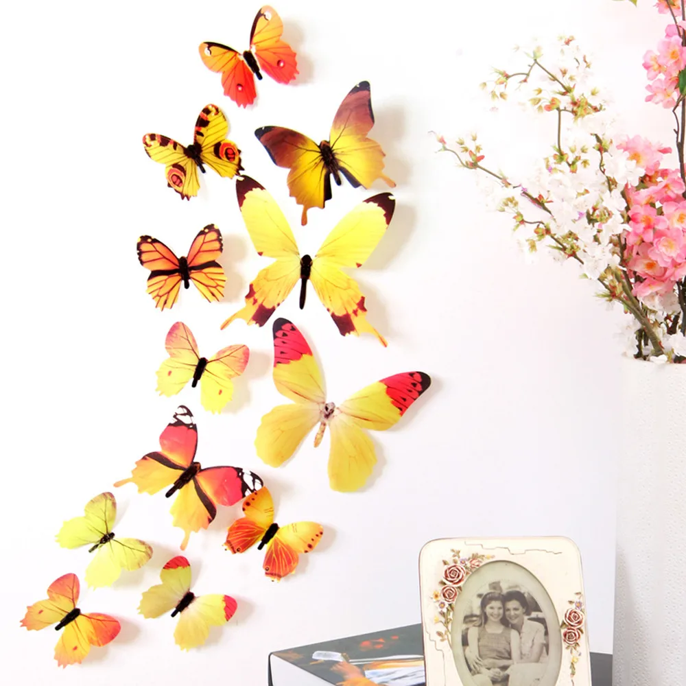 12pcs 3D Butterfly Wall Stickers Rainbow Home Decor Wall Fridge decoration stickers Party Wedding Display decoracion