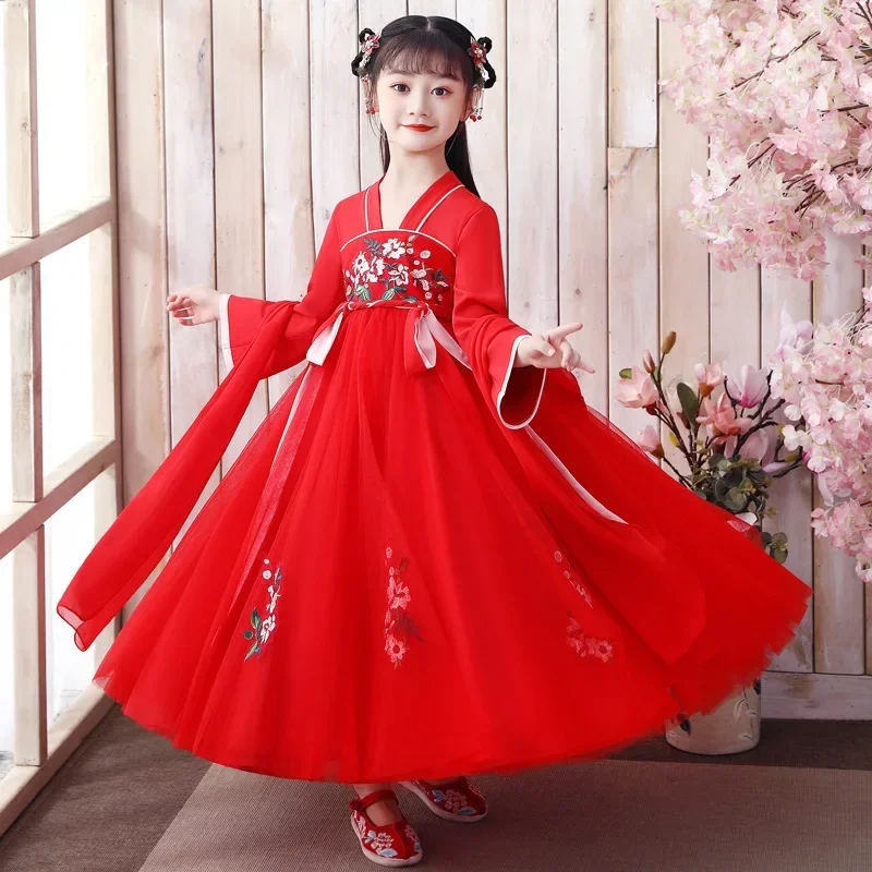 Children Chinese Traditional Ancient Hanfu Kids Photography Perform Costumes Girls Embroidery Chinese Lovely Tang Suit