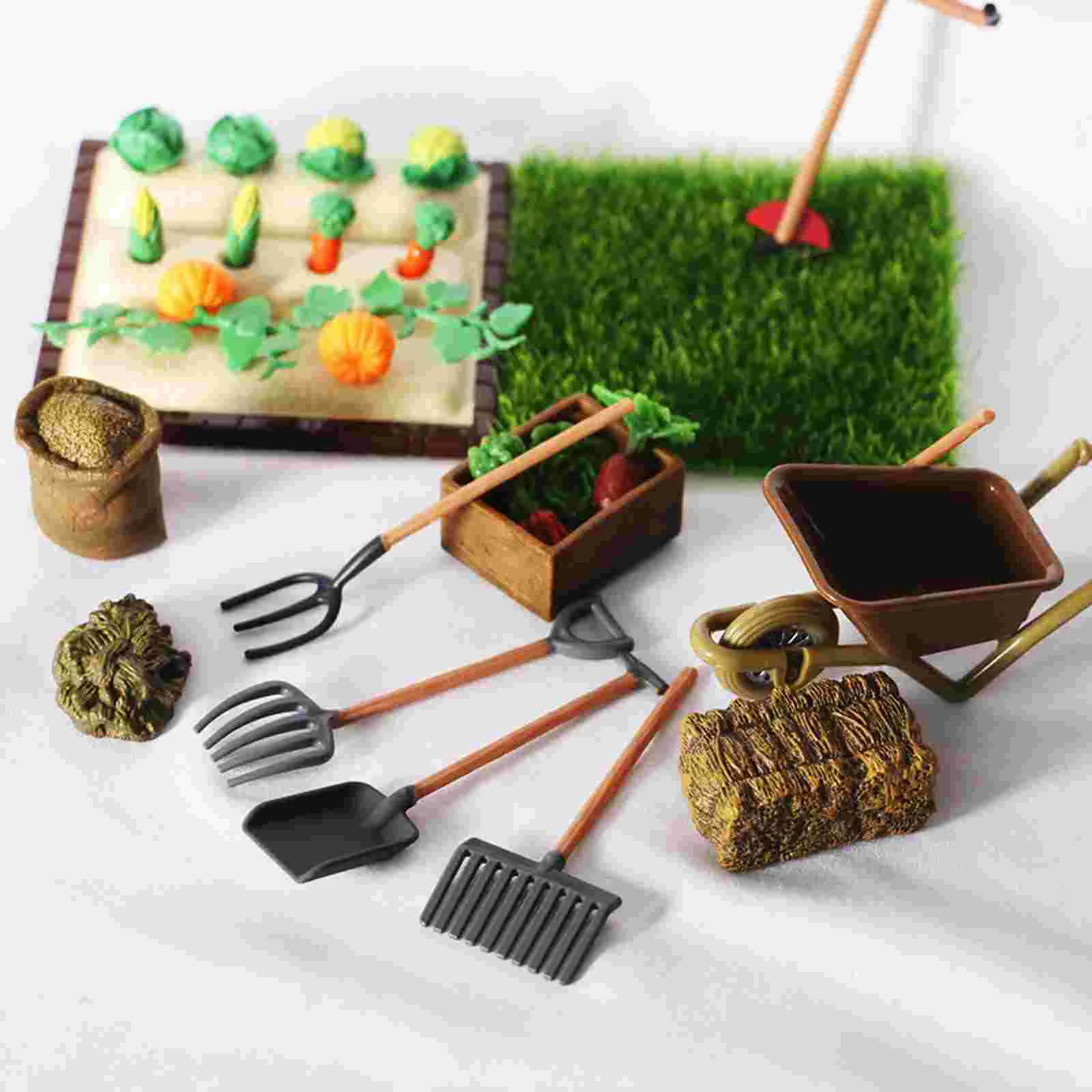 Garten Bauernhof Werkzeug Modell Gemüse Mini Figur Outdoor Harz Miniatur Gemüse Modelle