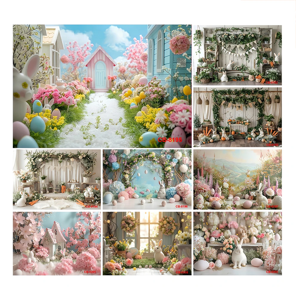 

Easter Backdrop Spring Easter Garden Photography Backdrop Green Grass Lawn Pink Floral Fence Background Baby Children Birthday