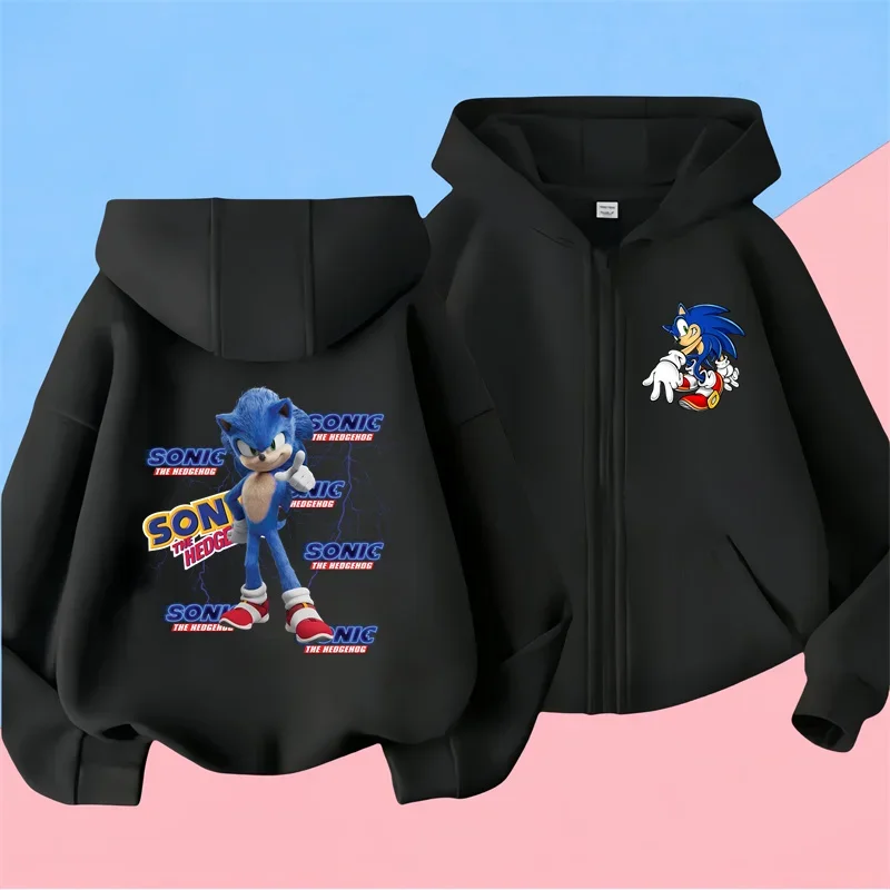 Kawaii Sonic zipper Hoodie Set for Girls Anime zipper Hoodies Pants 2pcs Kids Cartoon Teen Tracksuits Toddler Clothes Sport Suit