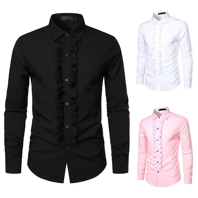 

Men's Long Sved Shirt Wedding Dress Punk Style Splice Fabric Other Material 100% Unbranded Men's Fashion Inner Wear Pure Color