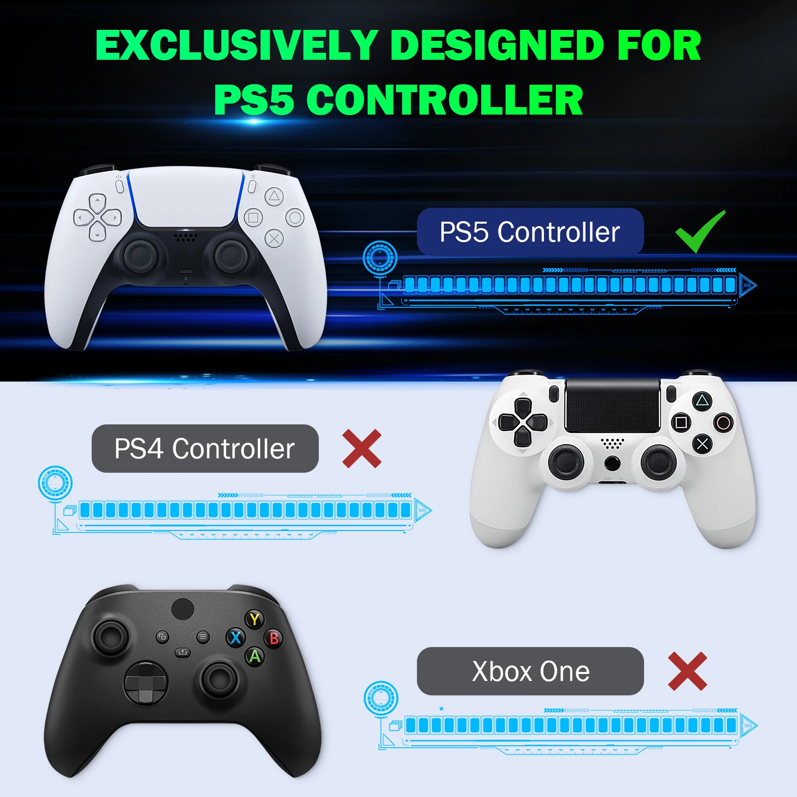 MoKo Keyboard for PS5 Controller with Green Backlight,Bluetooth Wireless Mini Keypad Chatpad for Playstation 5,Built-in Speaker