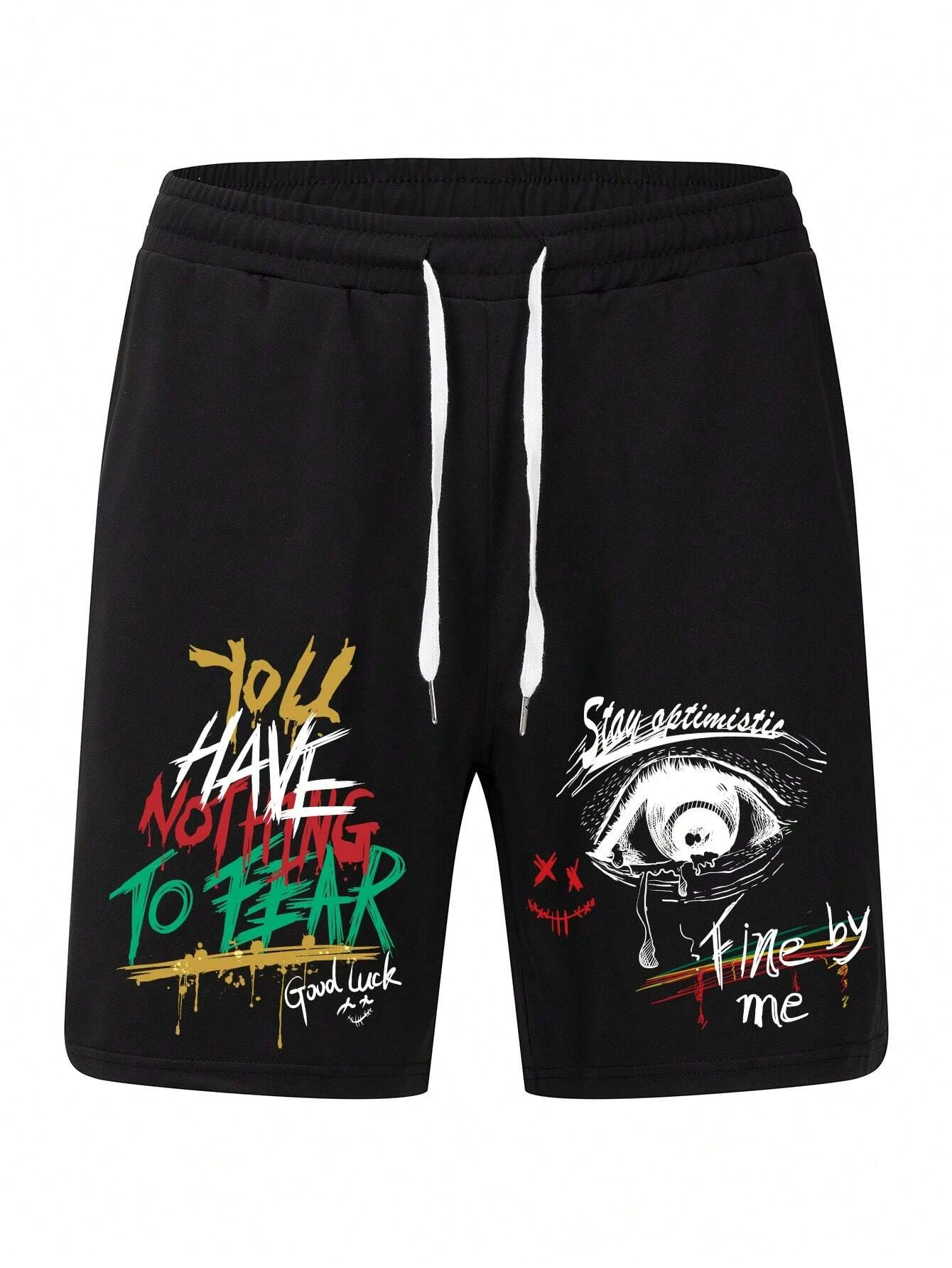 

Men's Summer Slogan Graphic Printed Drawstring Waist Shorts Comfortable Casual Pants Men's Clothing Suitable for Daily Wear