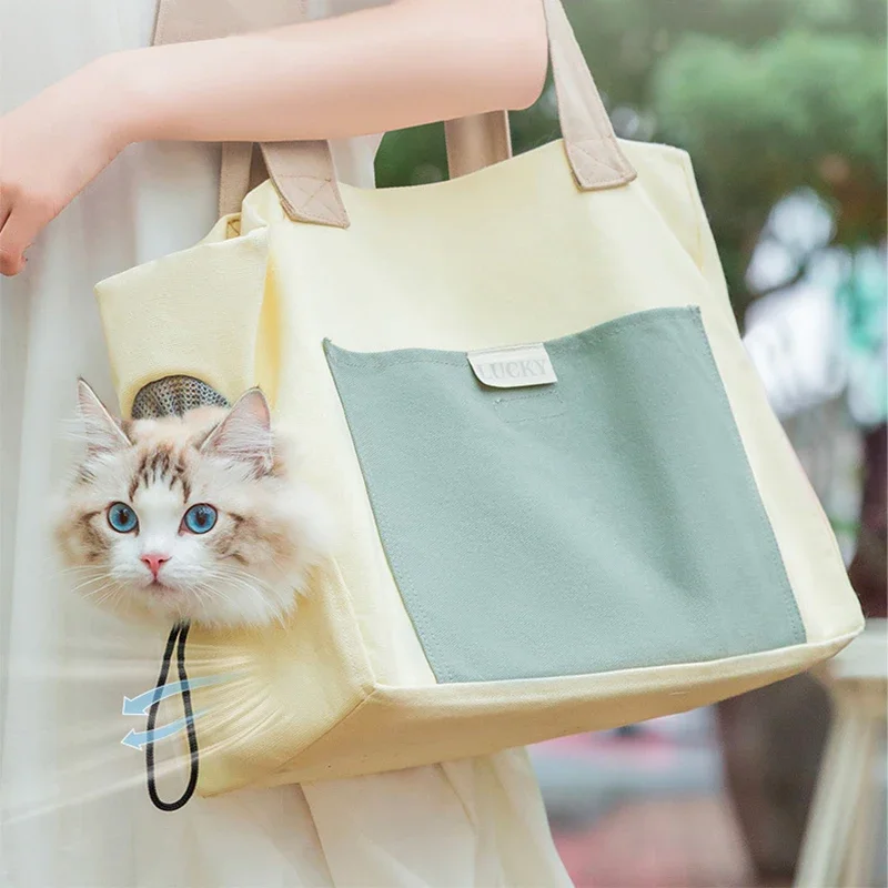 Pet Bag Out INS Portable Cat  One Shoulder Warm Canvas  Portable Dog Small Dog Exposed Cat Bag