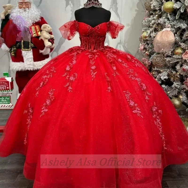 AA-R51Customized Mexican Red Princess Birthday Party Dress For 15 16 Year Girls Prom Wear Quinceanera Dresses vestidos de fiesta