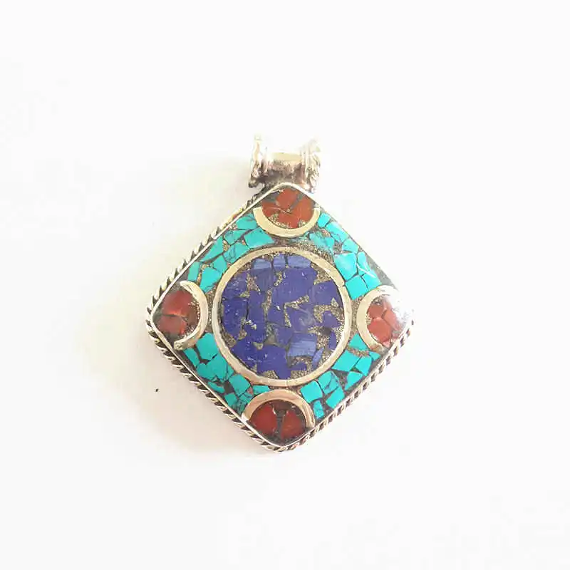 

Copper Inlaid Colorful Stone Flower Pendants Tibetan Jewelry TBP291