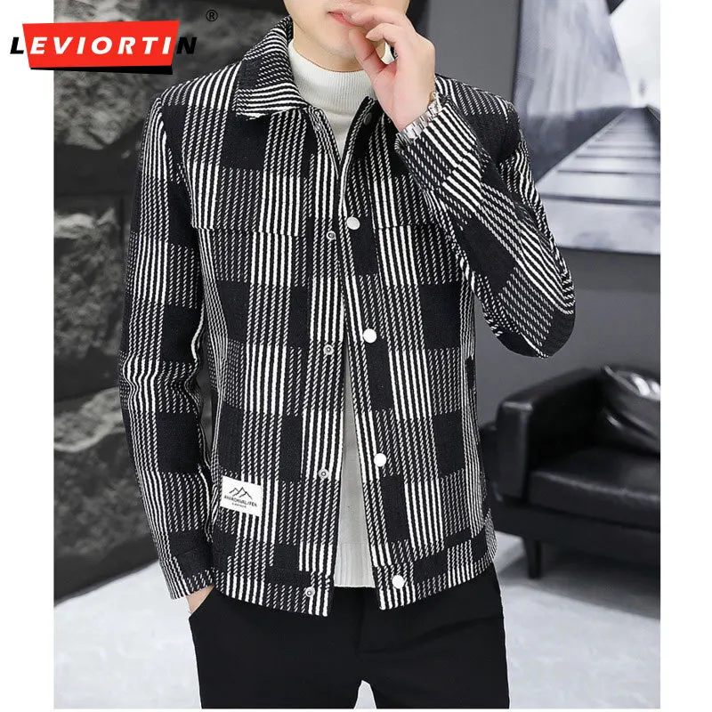 

2023 Autumn and Winter New Polo Collar Plaid Vintage Upscale Cotton Thickened Coat Men's Casual Versatile Top Jacket M-4XL