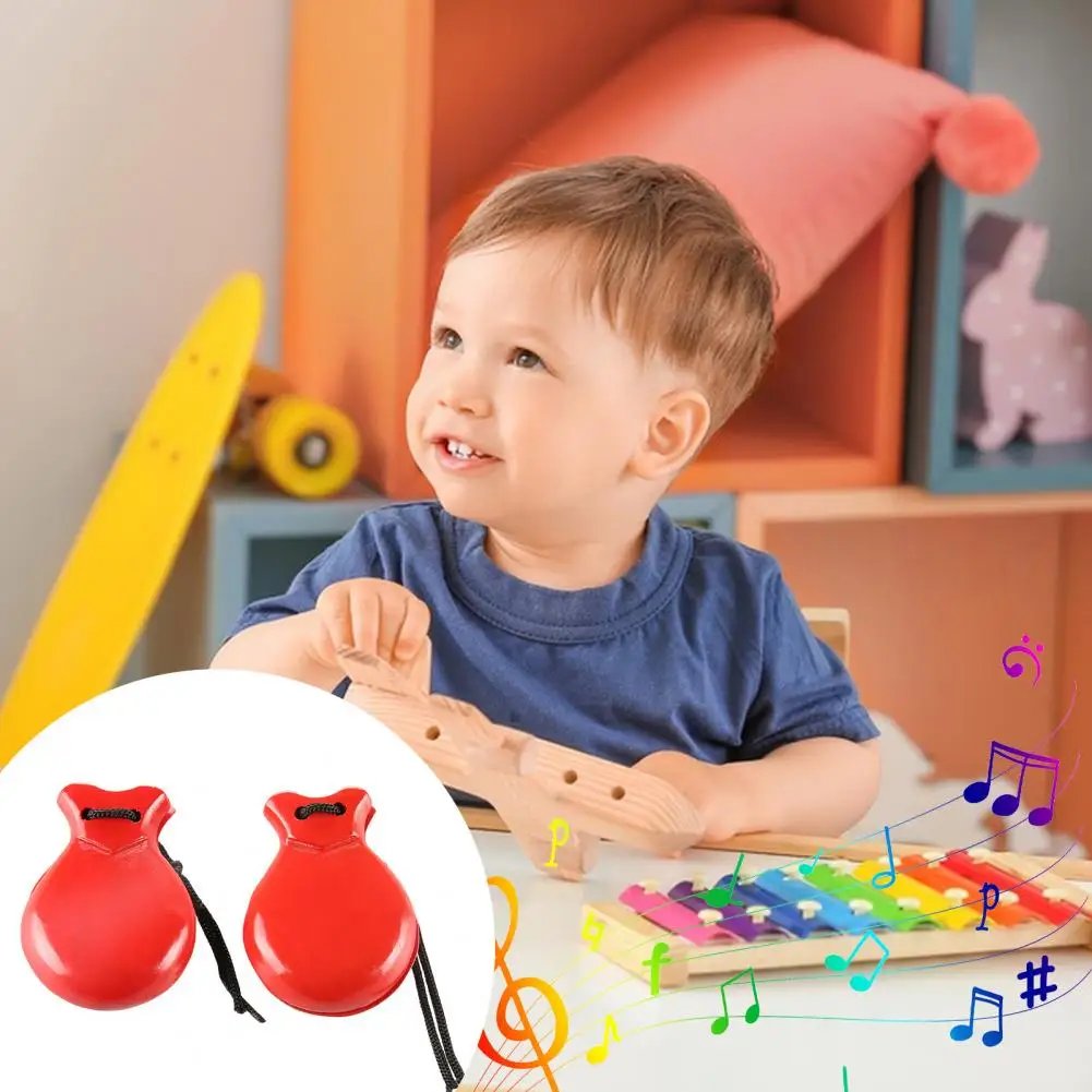 Finger Castanets Handheld Percussion Wooden Castanets Toy Set for Children Adults Hand Percussion Instrument with String Pocket