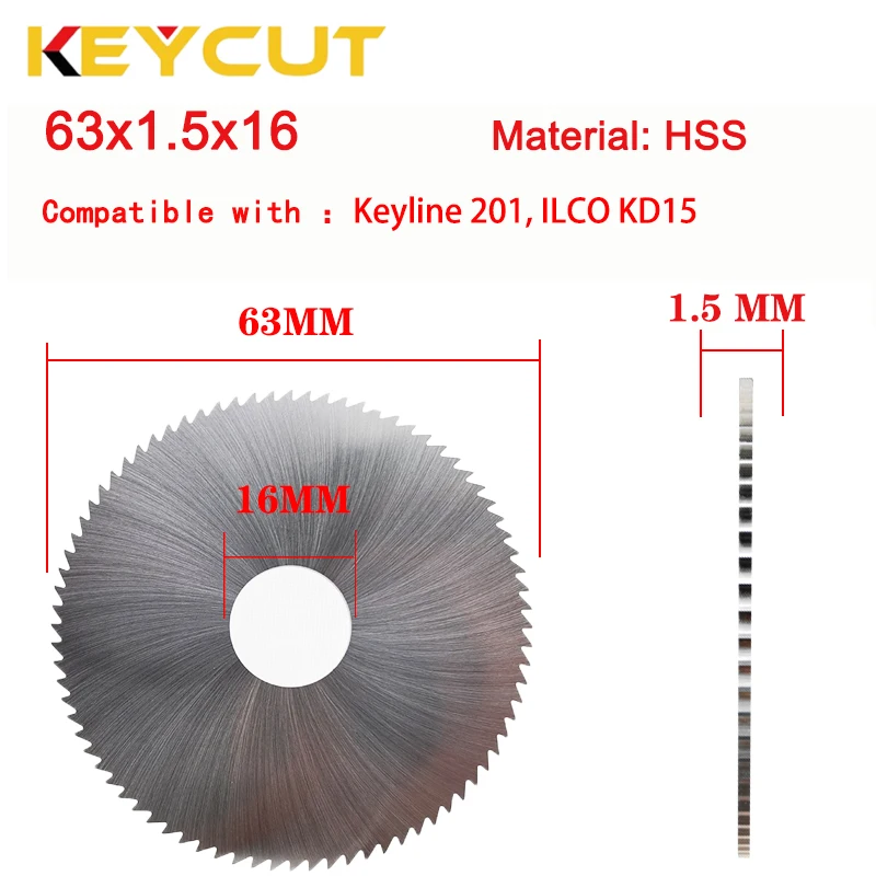 

ILCO CU15 Cutter 63x1.5x16 Fits ILCO KD15 KEYLINE 201 Key Machine Aftermarket Locksmith Tools