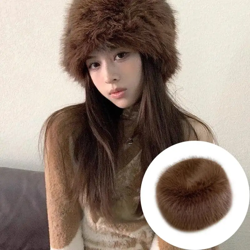 

Korean Fashion Hat Women's Winter Snow Ski Cap Thick Warm Imitation Fur Bucket Hat Windproof Fisherman's Hat Ladies Mongolia Cap