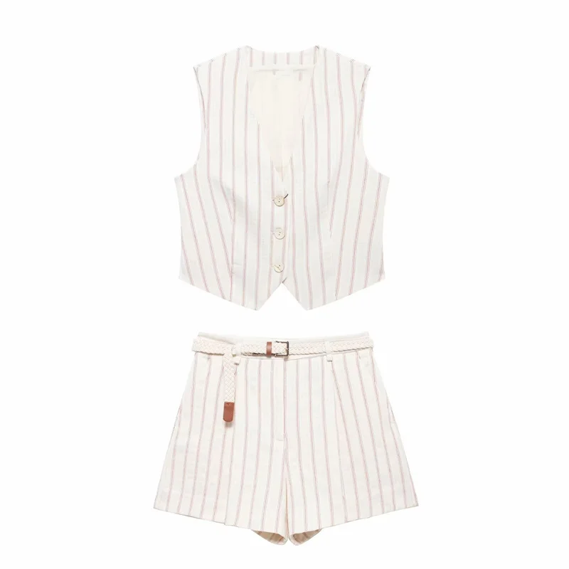 

Striped Peplum Loose Shorts Striped Vest Top 2024 New Sleeveless Vest High Waisted Wide Leg Shorts Set 2 Piece Women's Clothing