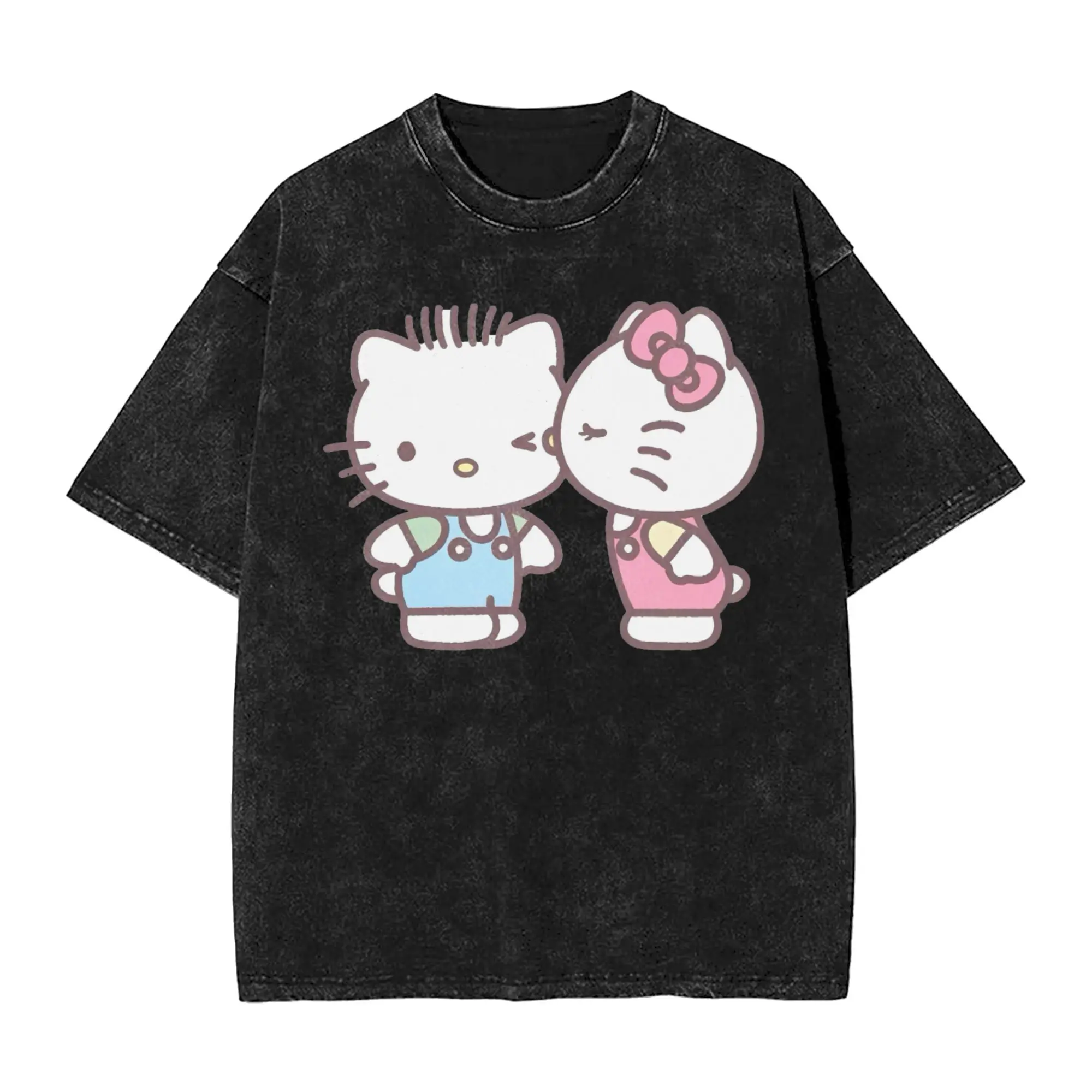 Hello Kitty Japan T-Shirt Men  Vintage Pure Cotton Tees Round Collar Short Sleeve T Shirts Plus Size Clothing