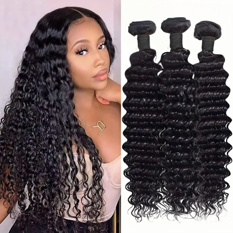 Curly Human Hair 2/3/4 Bundles Unprocessed Brazilian For Women Human Hair Deep Wave Bundles Raw Hair Bundles Weave Extensions