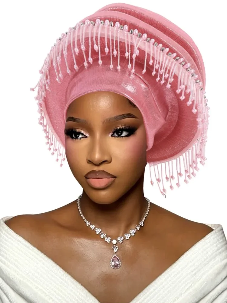 African Lady Head Wraps Knoted Turban Cap For Women Nigeria Raw Autogele Headtie Party Headwear Wedding Auto Geles Turbante