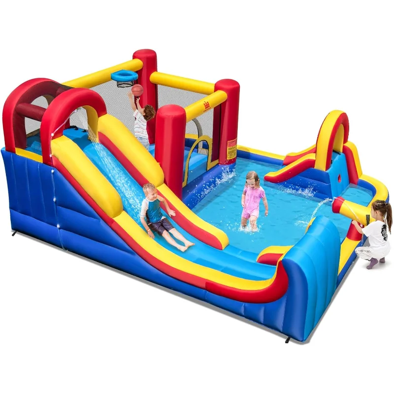 

BOUNTECH Inflatable Water Slide, 7 in 1 Mega Water Slide Bounce House for Outdoor Fun w/Large Splash Pool, Dual Slides