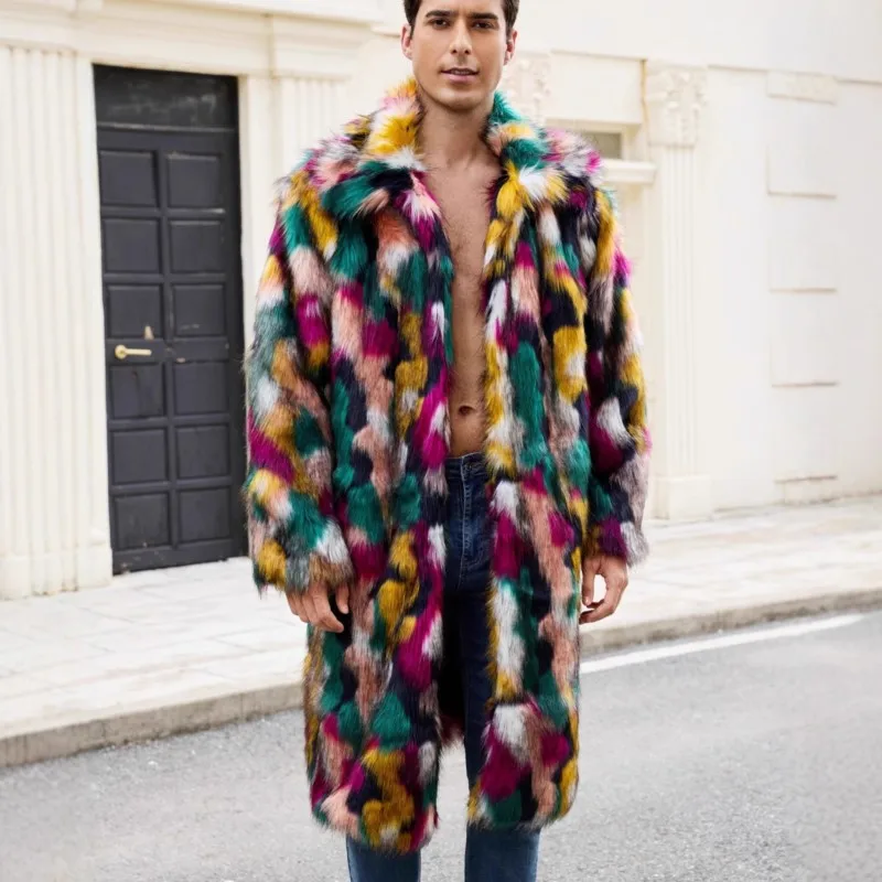 

Мужская красочная свободная куртка из искусственного меха, пушистая утолщенная длинная куртка с мехом, верхняя одежда, 2025 год, зимние теплые куртки, пальто, топ в стиле ретро