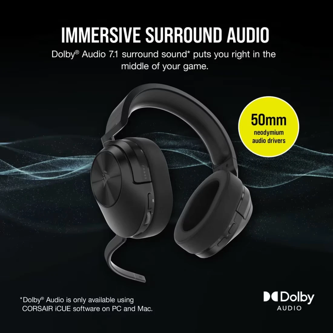 Corsair HS55 Surround Gaming Headset (Leatherette Memory Foam Ear Pads, Dolby Audio 7.1 Surround Sound on PC and Mac