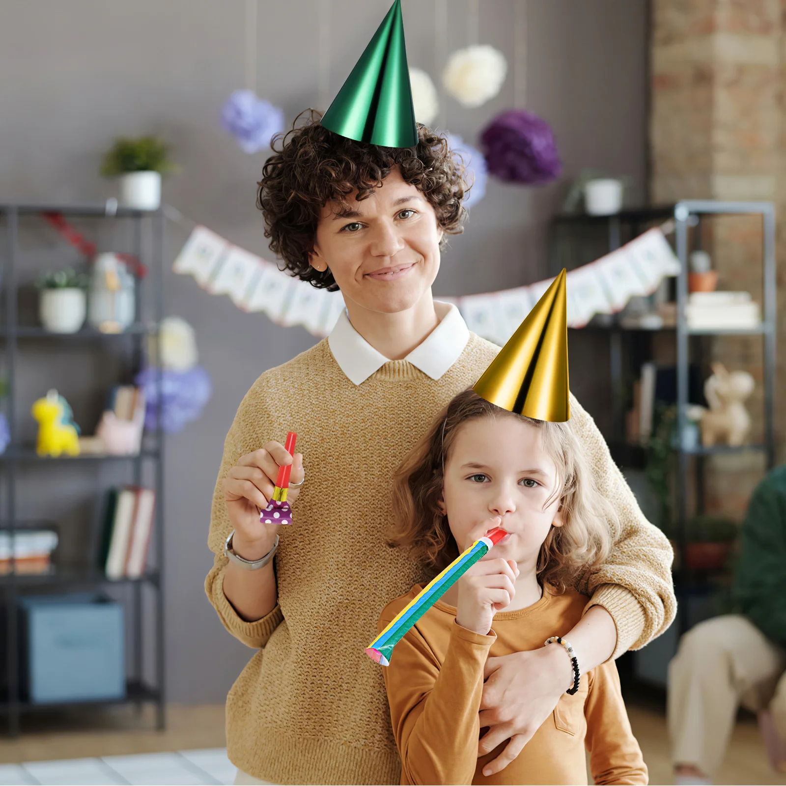 12 pezzi Cappello da festa per bambini Decorazioni colorate Cappelli a cono di Natale verde per copricapo decorativo per compleanno per bambini