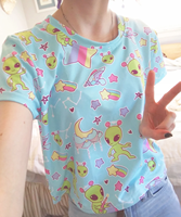 Pastel Alien Cropped Tee with Rainbows and Stars Women's Short Sleeve Casual T-shirt Kawaii Fairy Kei Yume Kawaii Unisex