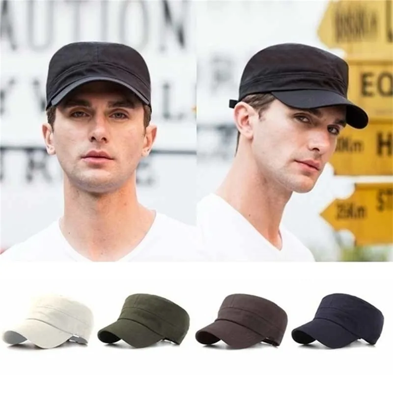 1pc Fashion Men Women Five Colors Unisex Adjustable Classic Style Plain Flat Vintage Army Hat Cadet Military Patrol Cap