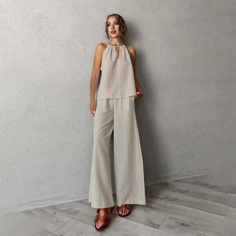 

Lady Wide Leg Trousers Stylish Women's Off Shoulder Vest Wide Leg Pants Set for Commuting Vacation Outfits Women Vest Pants Set