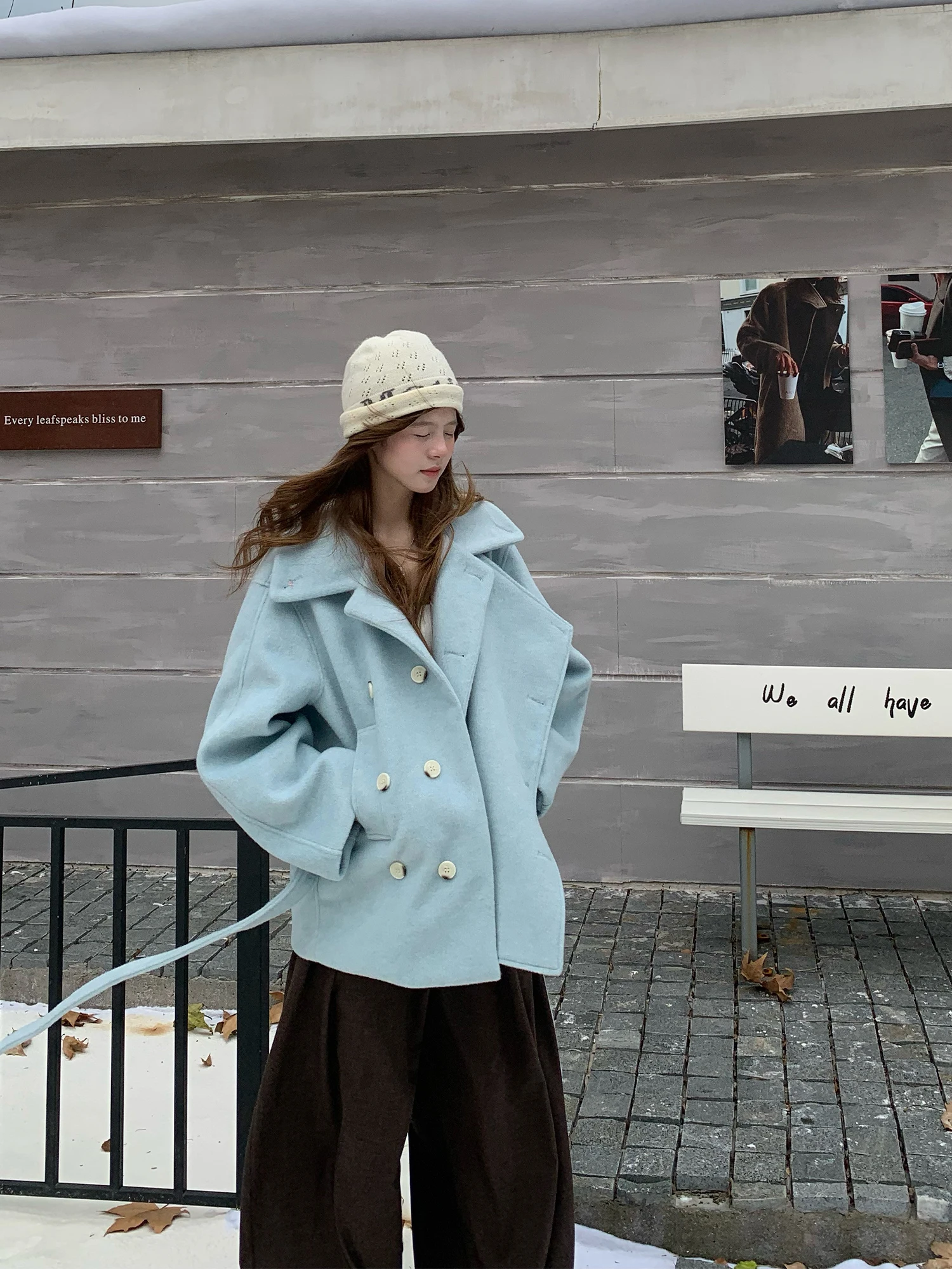 

E7Q8 Korean Sle Autumn Winter Thiened Woolen Coat ort Collarl Women's Outerwear Warm Fluffy Lapel Double Breasted