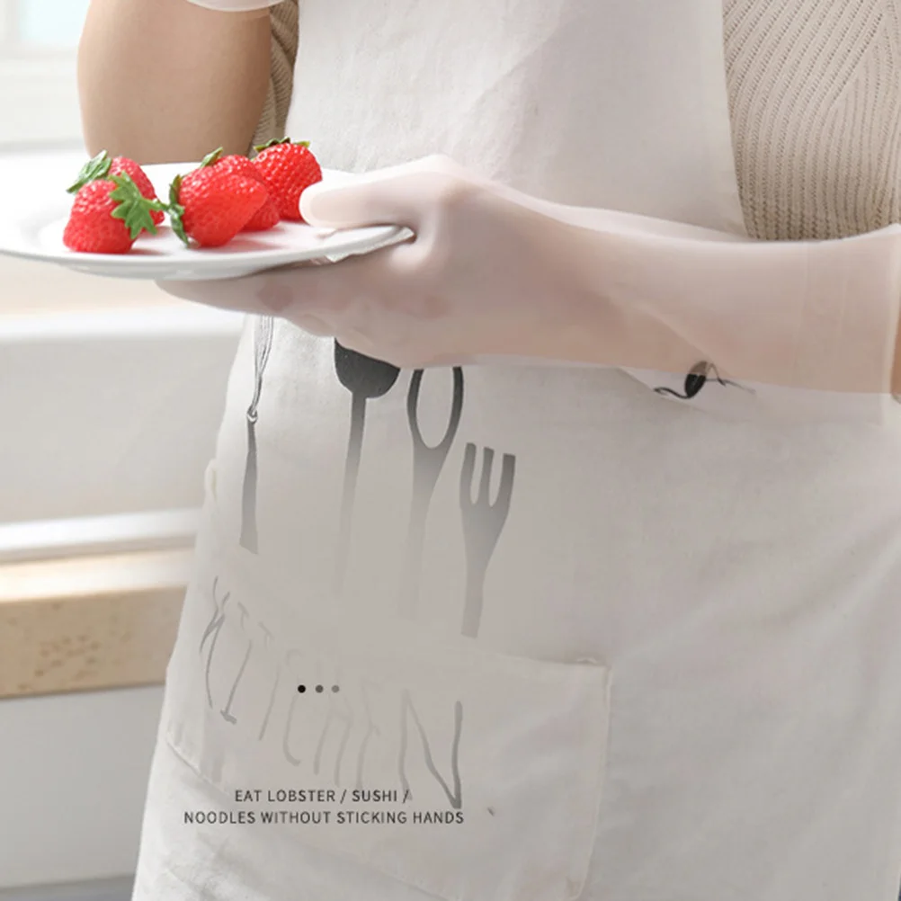 

1 Pair Reusable Translucent Pvc Gloves For Kitchen Cleaning Dishwashing Household Waterproof Protective Scrubbing Gloves